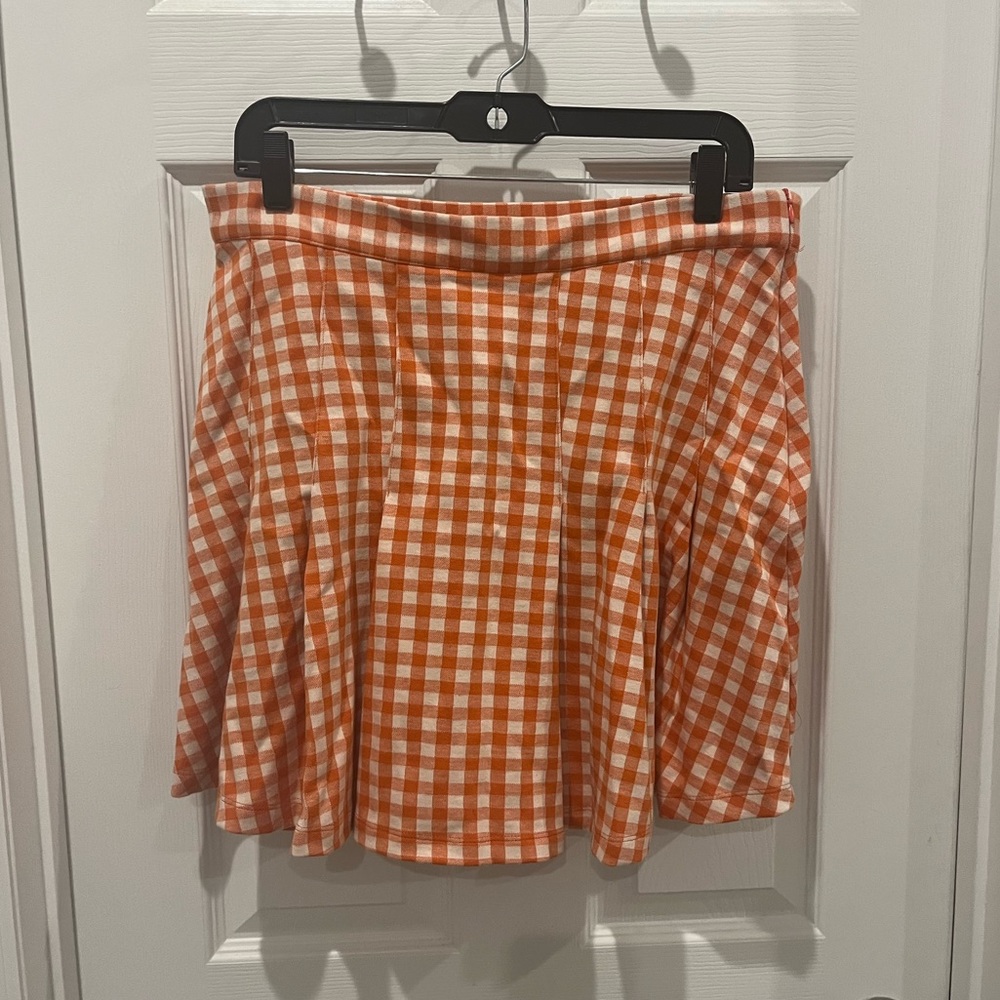Free People Orange and White Gingham Mini Skirt